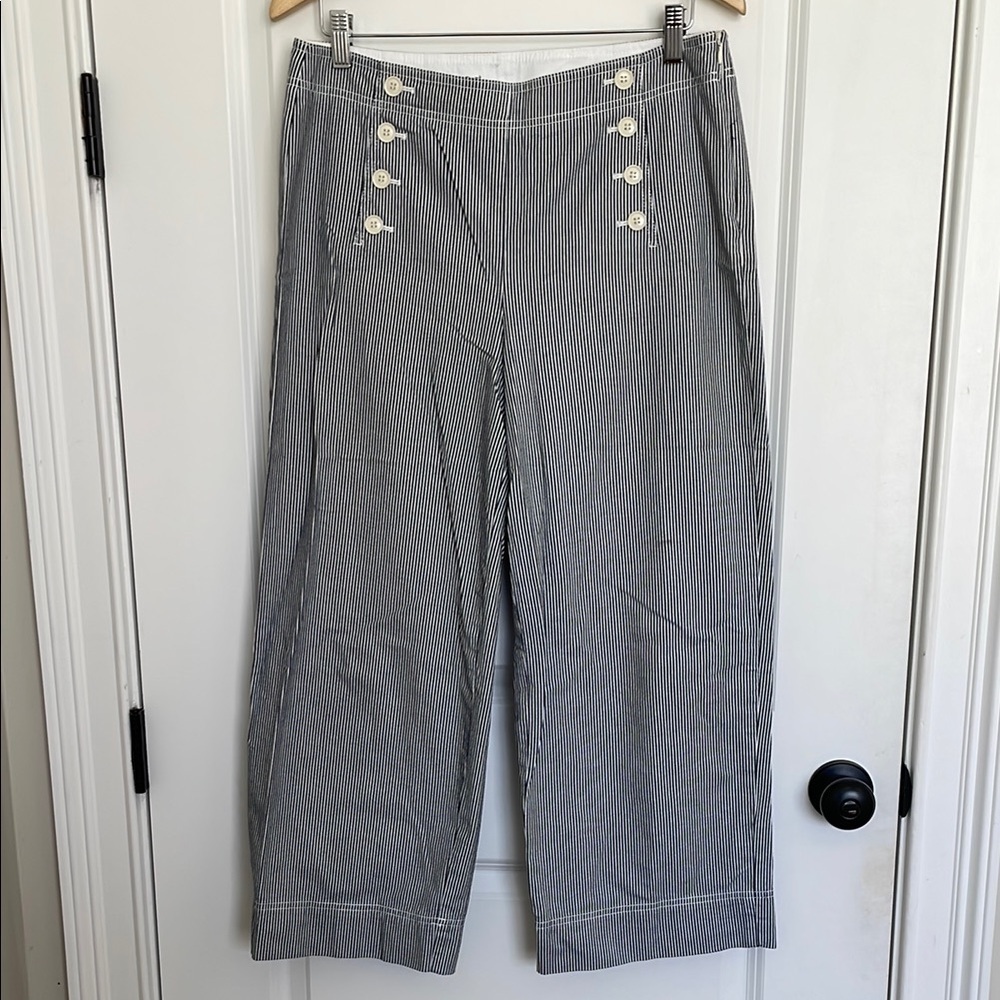 Talbots Women’s Nautical Striped High Waist Wide-Leg Deck Pants Blue/White 8